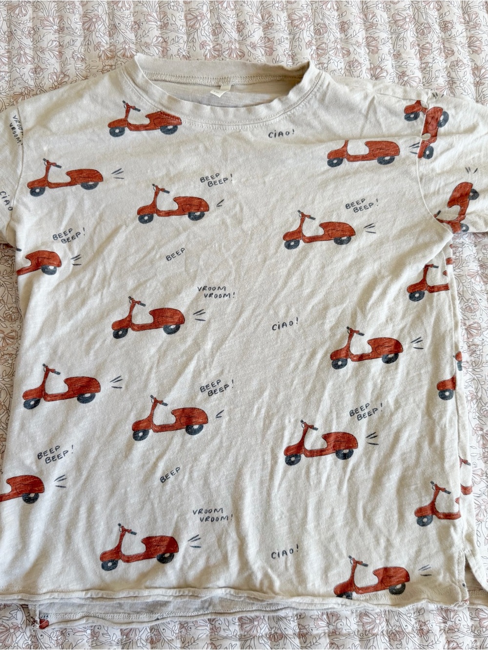 Rylee + Cru Cream Tee with Red Scooter Print